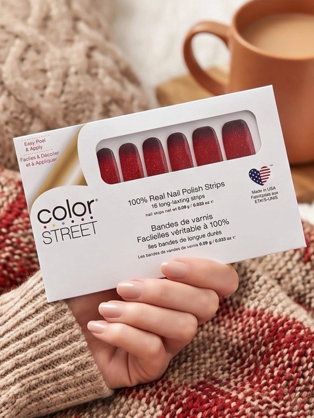 Color Street Bordeaux Glitz Red Glitter Nail Polish Strips NWT